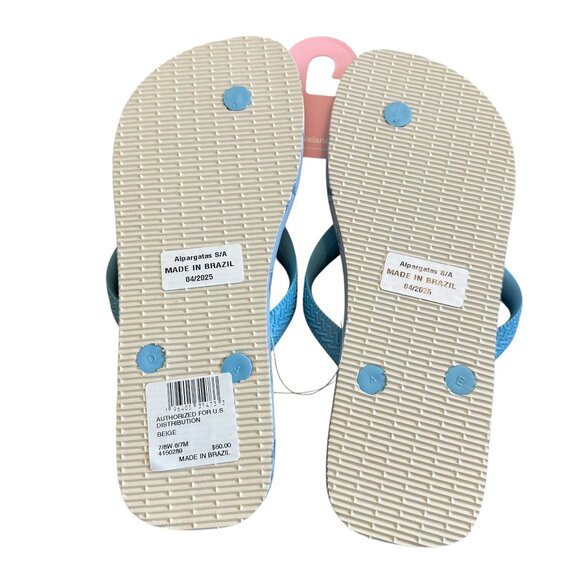 LoveShackFancy x Havaianas Flip Flops Sandals Everblooming Rosettes Blue NIB NEW - Picture 7 of 10